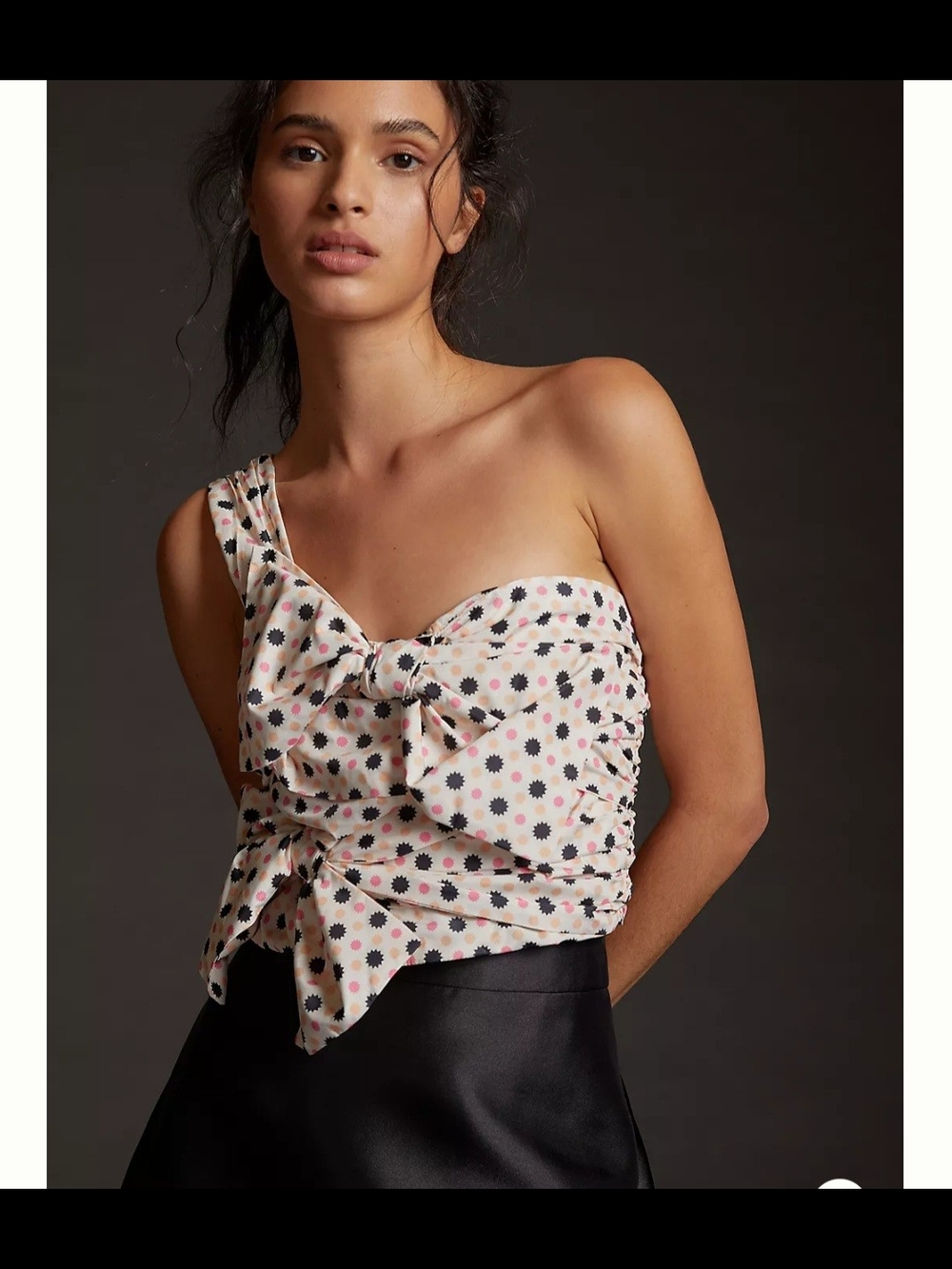Maeve By Anthropologie One-Shoulder Polka Dot Bow Camisole - Pink, Black, Cream
